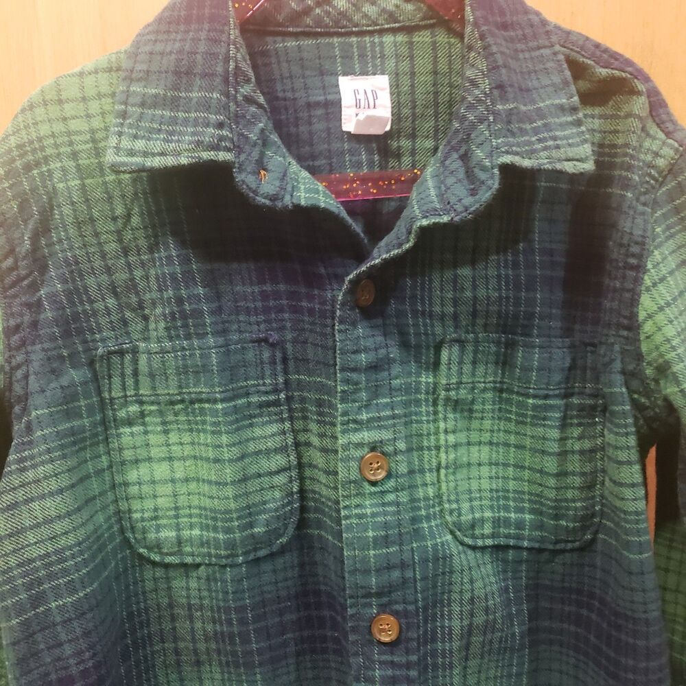 Gap Toddler's Long Sleeve Plaid Flannel Green Shirt Sz S #B1